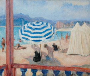 Cannes, guarda-sol azul e tendas; Cannes, Parasol azul e tendas, de Henri Lebasque