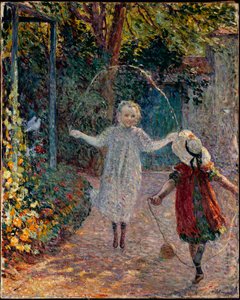 Crianças pulando corda no jardim. de Henri Lebasque