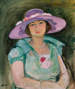 Retrato de Marthe Lebasque em um chapéu roxo, 1925-26 de Henri Lebasque