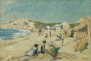 A praia em Pointe St Gildas; La Plage à Pointe St Gildas, c.1920 de Henri Lebasque