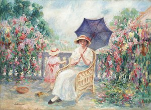 Moça e criança em um terraço, 1914-15 de Henri Lebasque