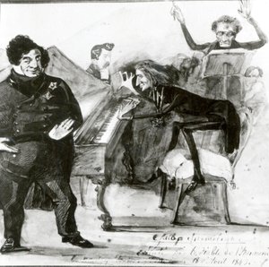 Caricatura Galop Cromática de Luigi Lablache, Franz Liszt (1811-1886) ao piano e Francois Habeneck de Henri Lehmann