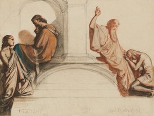 Estudo para um fresco representando os sacramentos da Confissão e da Absolvição, Capela do Espírito Santo, igreja de Saint-Merri, Paris de Henri Lehmann