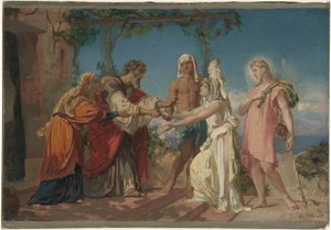 Tobias leva a sua noiva Sara à casa do seu pai, Tobit de Henri Lehmann