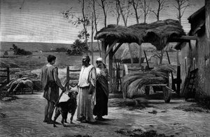 Cena bíblica: "Jacob em Laban." Gravura após a pintura de Henry Lerolle Henry (1848-1929). Em "O Mundo Ilustrado" n°1192 de 31 de janeiro