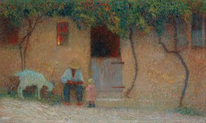 Camponês fora de sua casa em Labastide-du-Vert; Camponês na frente de sua casa em Labastide-du-Vert, c.1910 de Henri Martin
