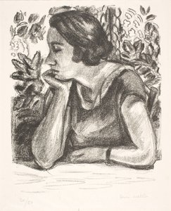 Retrato de meio corpo de uma senhora com o queixo apoiado na mão direita de Henri Matisse