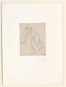 Jovem mulher, com as mãos juntas sobre o encosto de um móvel de Henri Matisse