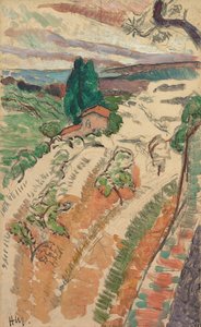 Paisagem, St. Tropez, c. 1904 (óleo sobre lápis sobre painel) de Henri Matisse