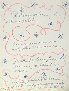 Carta do pintor a Florence Gould (n.1895), 29 de julho de 1948 (caneta e lápis de cor sobre papel) de Henri Matisse
