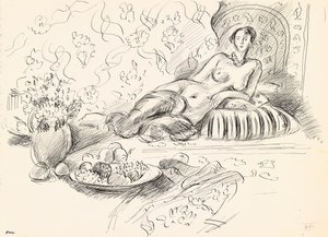 Odalisca deitada II, c.1927 (caneta e tinta sobre papel) de Henri Matisse
