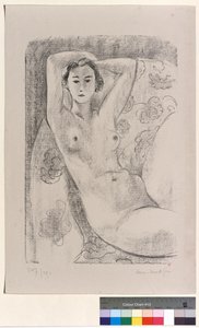 Nu sentado numa poltrona com decoração floral de Henri Matisse