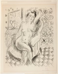 Nu num cadeirão, com um fundo Mashrabiya de Henri Matisse