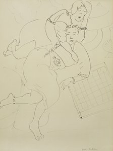 Odaliscas com tabuleiro de damas, c.1928 (caneta e tinta preta sobre papel) de Henri Matisse