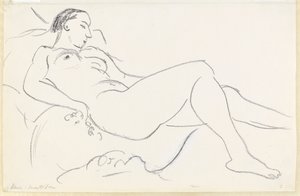 Nu feminino reclinado (giz preto e branco sobre papel) de Henri Matisse