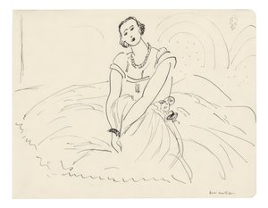 Mulher sentada com vestido de saia completa de Henri Matisse