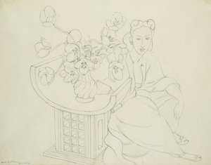 Mulher sentada com vaso de tulipas de Henri Matisse