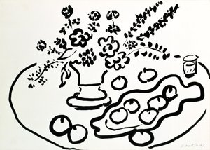 Natureza morta com vaso de flores e prato de fruta de Henri Matisse