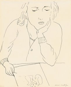 Mulher a ler (caneta e tinta sobre papel) de Henri Matisse
