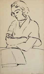 Mulher a ler, c. 1922 (caneta e tinta preta sobre papel) de Henri Matisse