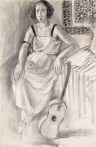 Mulher sentada com uma guitarra, c.1921-23 (carvão sobre papel) de Henri Matisse