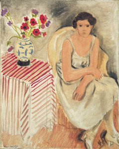 Mulher numa cadeira - Flores sobre a mesa, ou cravos de Henri Matisse