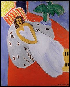Mulher jovem de branco, fundo vermelho de Henri Matisse