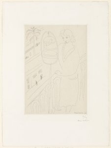 Jovem num balcão a observar periquitos de Henri Matisse
