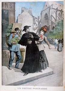 Um padre católico é esfaqueado por uma mulher na rua, França, 1897 de Henri Meyer