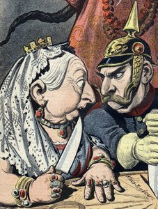 Caricatura da Rainha Vitória e caricatura de Guilherme II da Alemanha em 16 de janeiro de 1898, pormenor da caricatura do imperialismo chinês (recortada) de Henri Meyer