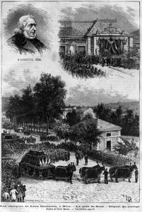 Morte de Leon Gambetta (1838-1882) Político francês - Les obseques de Leon Gambetta à Nice - la gare de Nice - depart du cortege - em "Le journal illustrious" de 1883 - Desenho de Henri Meyer (1844-1899) de Henri Meyer