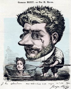 Georges Bizet (1838-1875), compositor francês - Caricatura, com um autógrafo de Bizet, de Henri Meyer dit Reyem (1844-1899) para "Diogene". de Henri Meyer