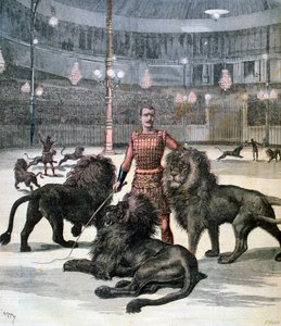 Domar um leão no Lhippodrome, Paris, 1891 de Henri Meyer