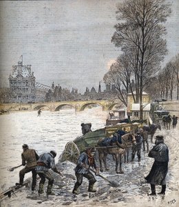 Paris sob a neve em 1895 Pequeno jornal de 1895 (gravura) de Henri Meyer