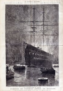 O desastre de Toulon: o incêndio do navio almirante "Le Magenta" - em "Le Journal Illustrousse" 1875 de Henri Meyer