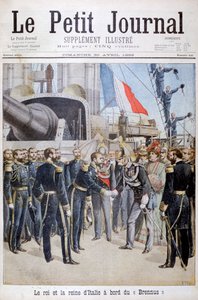 O rei a rainha da Itália a bordo do navio de guerra francês Brennus, 1899 de Henri Meyer