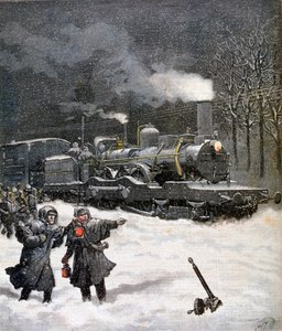 Trem bloqueado pela neve, França, 1892 de Henri Meyer
