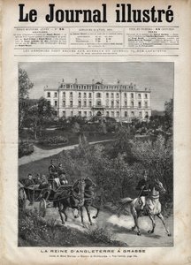 Victoria, a Rainha de Inglaterra, em França, em Abril de 1891: Uma Caminhada em Grasse - Rainha Victoria a Grasse em França em Abril de 1891 - Capa do "The Illustrous Journal" de 1891 - Desenho de Henri Meyer (1844-1899) de Henri Meyer