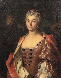 Retrato de uma mulher nobre, a meio comprimento, com um vestido cor-de-rosa e uma túnica com arminho de Henri Millot