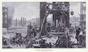 Sítio de Alesia, Gália, 52 AC, Ilustração de Moderne Kunst em Meister-Holzschnitten (Richard Bong, Berlim, c. 1904 (gravura) de Henri Paul (after) Motte