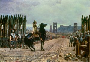 O líder galego Vercingetorix (72-46 AC) rende-se ao chefe romano Jules Cesar (100-44 AC) após a Batalha de Alesia em 52 AC Pintura de Henri Motte (1846-1922) 1886 - Le Puy en Velay, musee Crozatier - O chefe galego Vercingetorix (72-46 AC) rende-se