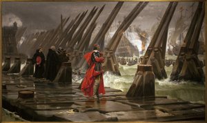 Richelieu no dique de La Rochelle, pintura de Henri Motte (1846-1922)