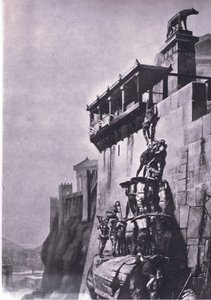 Os gansos que salvaram Roma, dos cartazes da escola MacMillan, c.1950-60s (litho)