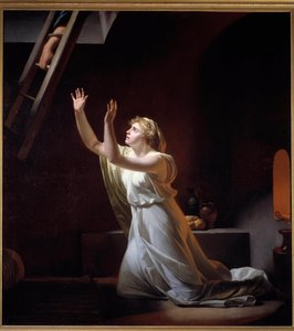 A tortura de uma vestal. Uma vestal, uma pré-estreia romana agarrada à casta, moveu-se viva numa cave pela sua ofensa. Pintura de Henri Pierre Danloux (1753-1809) 1790 Sol. 1,6x1,45 m - A tortura de uma virgem vestal. Uma virgem vestal, sacerdotisa romana,