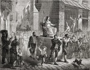 A Procissão da Deusa da Razão, 10 de novembro de 1793, de "Histoire de la Revolution Française", de Louis Blanc (1811-82), gravada por Meyer-Heine, 1847-1862 de Henri Renaud