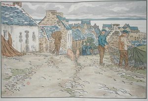 Pescadores bretões a arranjar as suas redes de Henri Rivière