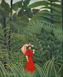 Mulher de vermelho na floresta de Henri Rousseau