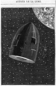 Deixando para a Lua, ilustração de &39;Around the Moon&39; por Jules Verne (1828-1905) Paris, Hetzel
