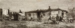 Estação de diligência transcontinental no deserto de Utah, de Do outro lado dos Estados Unidos, do Atlântico ao Pacífico, de Louis Laurent Simonin, gravura de Hildibrand de L