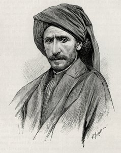 Retrato do Sheik Moses, o mais poderoso líder tribal do Arabistão (ou Península Arábica). Gravura de Thiriat, para ilustrar a história "Persia, Chaldee e Susiane".